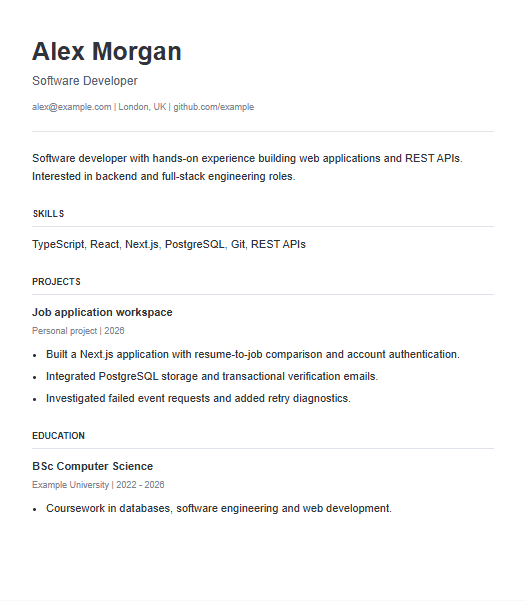 JobPilot resume template preview, illustrative content